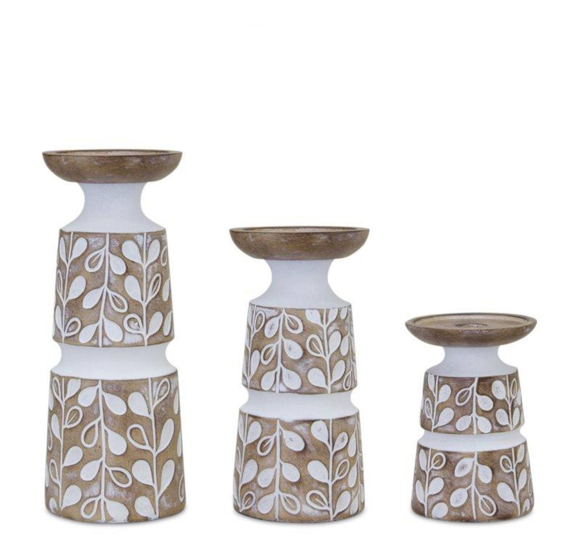 Leaf Pattern Candle Holder with Wood Design Set